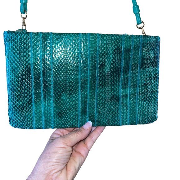 Clemente Vintage Womens Crossbody Clutch Bag Green Snake Skin Casual - Picture 3 of 11